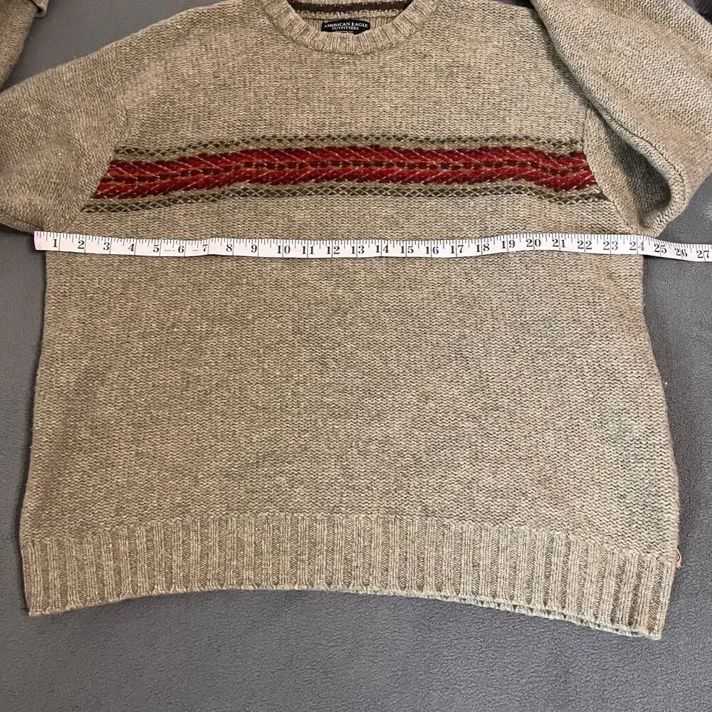 VTG American Eagle Lambswool Sweater Mens XL Beige Fair Isle Stripe Fisherman